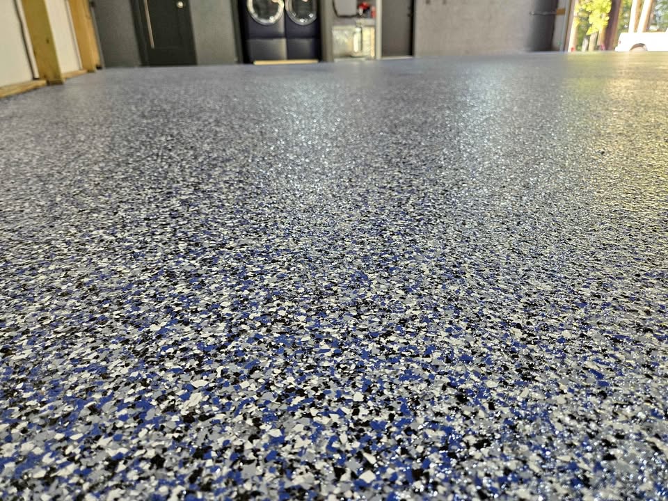 Blue flake epoxy garage floor Flagstaff AZ